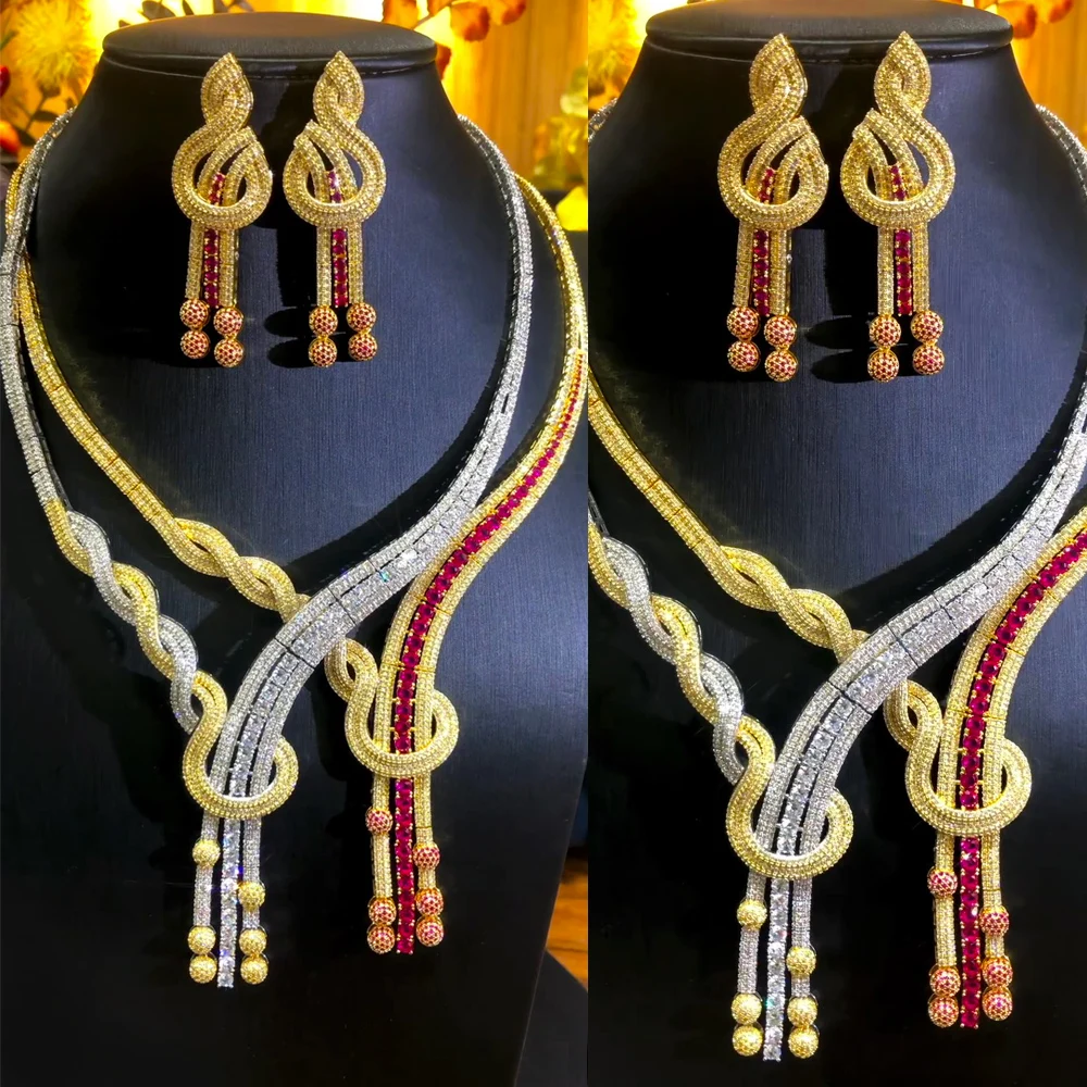 

missvikki New Trendy Romantic Chokers Jewelry Set For Noble Women Wedding African Dubai Bridal Jewelry Set Dance Party Show