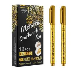 Metallic Gold and Silver Waterproof Permanent Paint Markers (2pc Gold)