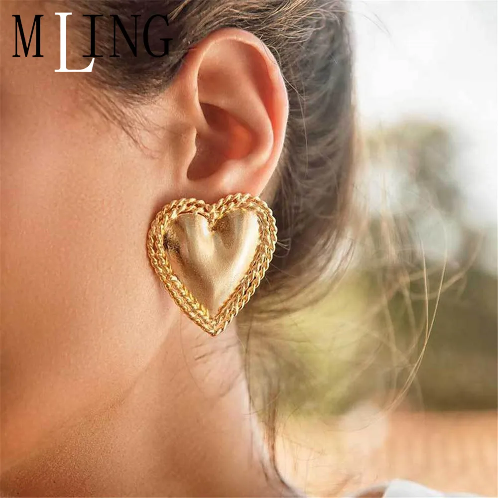 MLING Винтажные серьги-гвоздики из сплава золота и серебра, Модные металлические серьги-гвоздики в форме сердца для женщин