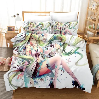

3D Hatsune Miku Print Bedding Set Duvet Covers Pillowcases One Piece Comforter Bedding Sets Bedclothes Bed Linen 03