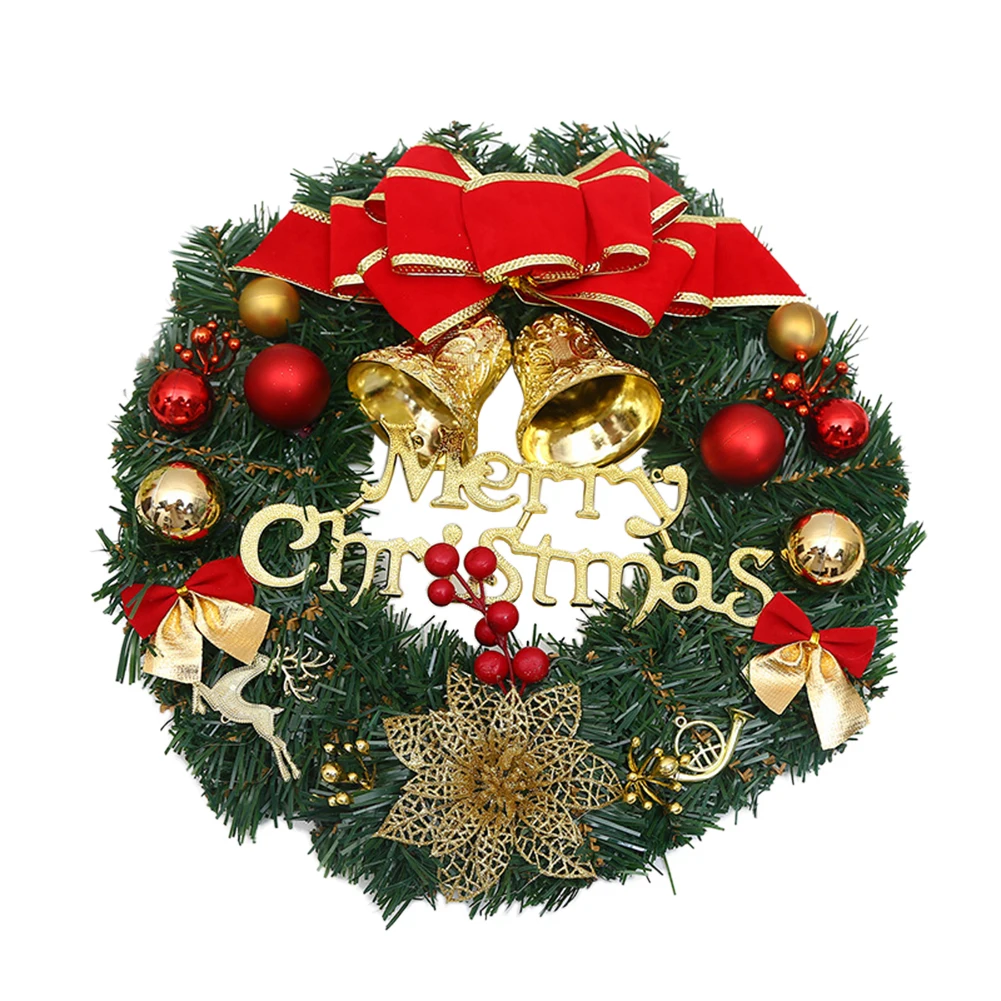 30cm Double Jingle Bell Merry Christmas Garland Wreath Home Door Hanging Xmas Tree Decoration