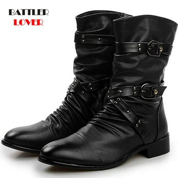 

Winter Military Leather Boots for Men Combat Bot Infantry Tactical Boots Point toe Bandage Botas Men's Motor Punk Shoes ayakkabi