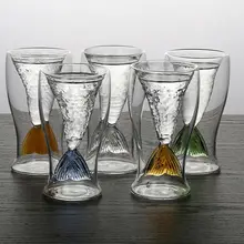 Crystal Double Shot Glass Mermaid Cup Shotglasses Vodka Cocktail Beer Cup Mug Fish tail Shot Glass Cup Drinkware Cup