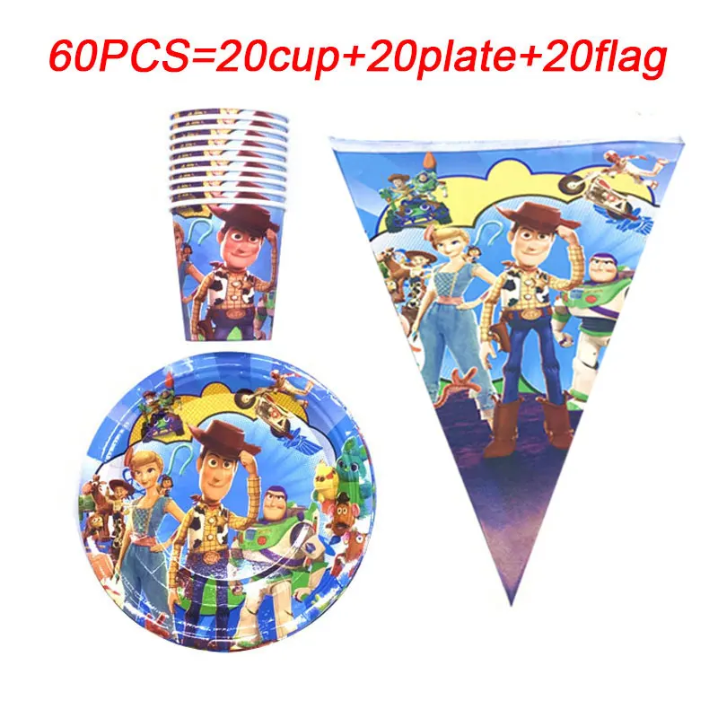 beipanqi-60pcs Disney мультфильма «История игрушек», 4 Базз светильник год тема набор одноразовой посуды чашка тарелка салфетки детский день рождения украшения, товары для вечеринки - Цвет: beipanqi-60pcs