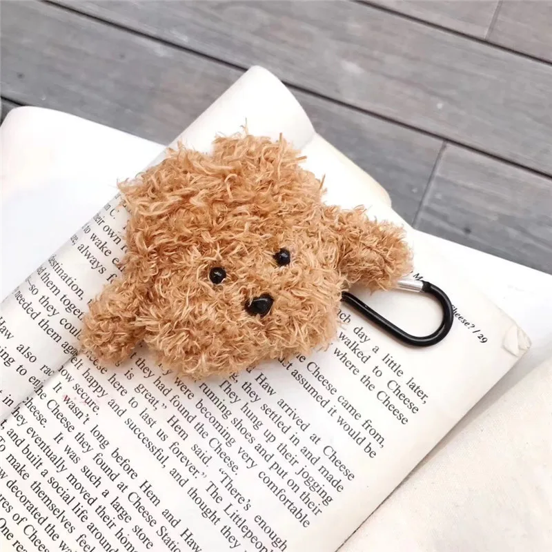 Для AirPod 2 Чехол 3D плюшевый собака из мультфильма из мягкого плюша беспроводные кожухи головных телефонов для Apple Airpods чехол милый чехол Funda