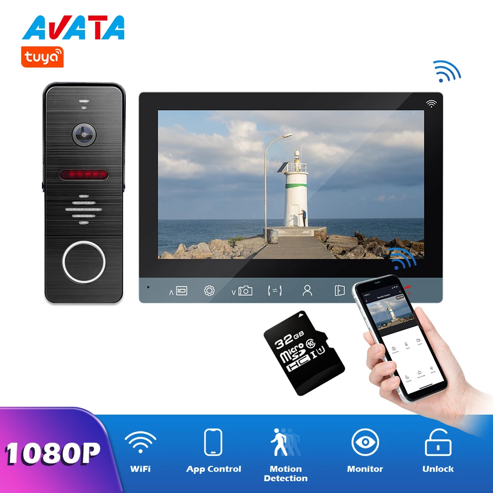 Видеодомофон Tuya Wi-Fi угол 160 градусов 1080P монитор поддержка записи дистанционное