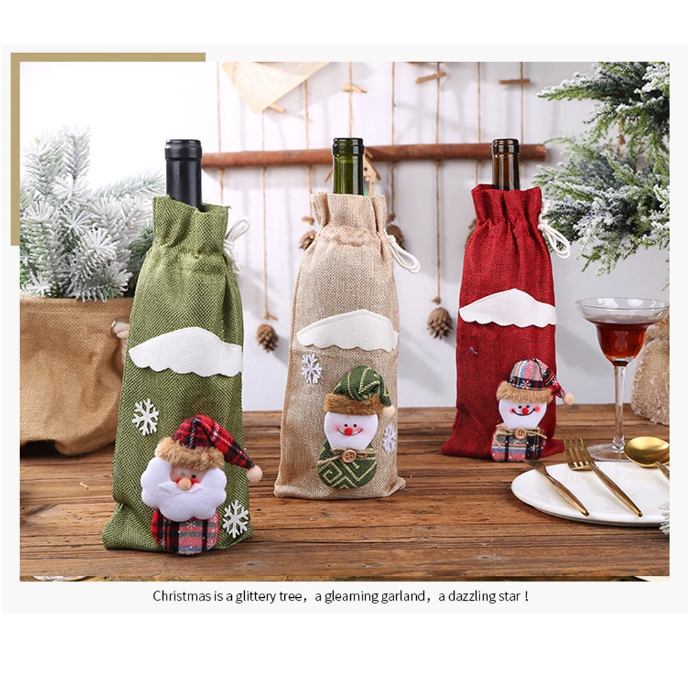 Рождественская Крышка для бутылки вина, снеговик, Санта Клаус, лось, Новогодний подарочный пакет, украшение для стола, рождественские украшения для дома, вечерние, для ужина
