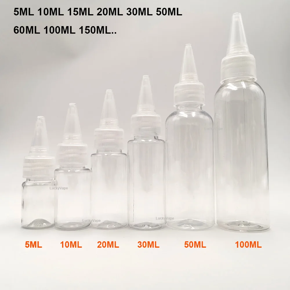 

5pcs/Pack 5ml 10ml 20ml 30ml 100ml 150ml Capacity E-liquid Bottle PET Material E-juice Dropper Bottle for E Cigarette
