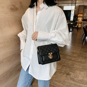 

Fashion Lattice Pattern Women Shoulder Bag Leather Messenger Chain Small Handbag PU Leather Chain Solid Shoulder Travel Handbag