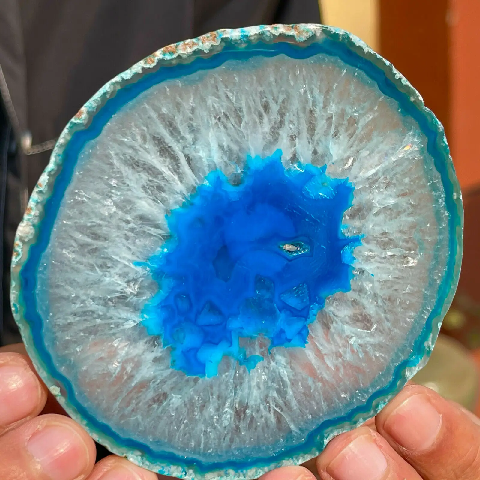 150mm Large BLUE Agate Slice Geode Polished Crystal Quartz 2