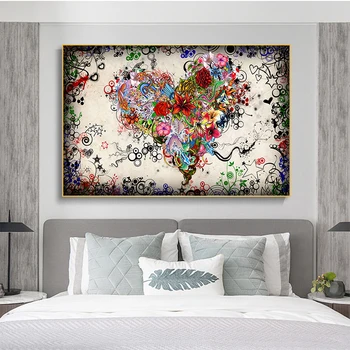 

Abstract Colorful Heart Flowers Canvas Painting Vintage Flowers Posters and Prints Wall Art Pictures for Home Cuadros Decoration