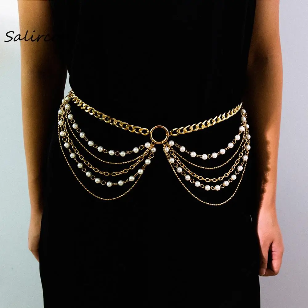 

Salircon Imitation Pearl Chain Alloy Body Chain Three Layers Adjustable 2019 New Exquisite Elegant Popular Lady Jewelry Party