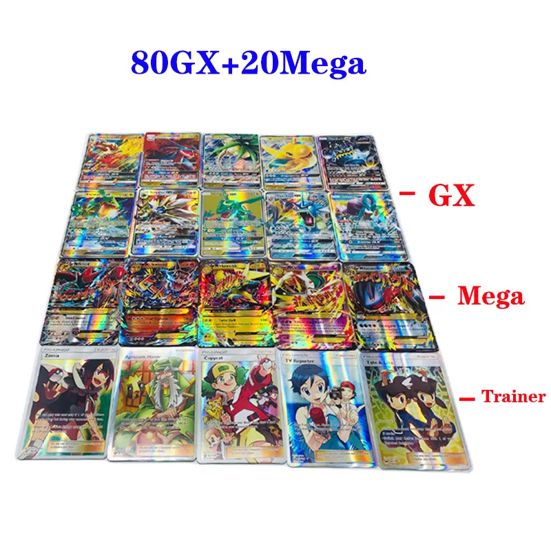 Takara Tomy Pokemon 60 100 200 шт. GX EX MEGA Flash Card Sun Moon Lost Thunder коллекционный Подарок детская