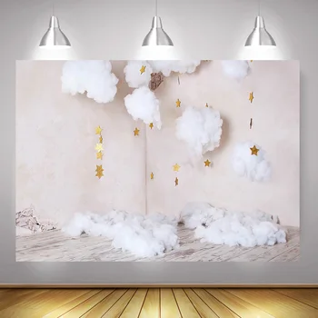 

Newborn Little Star Birthday Party Banner Backdrop Decoration Twinkle Stars Cloud Photography Background for Photo Studio