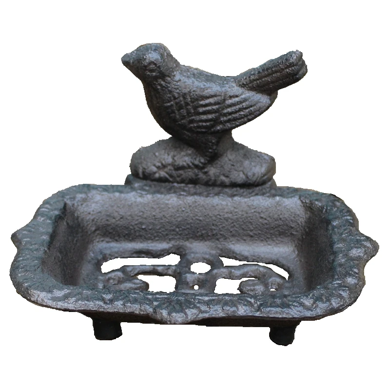 Vintage Black Cast Iron Bird Soap Dish With Three Standing Feet Country Accent Rough Handmade Tabletop Mini Metal Storage Holder 6