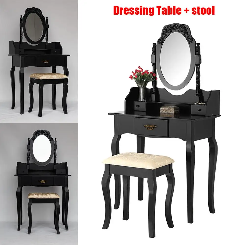 Dressing Table Europe Style Woman Mdf Board Black Solid Wood