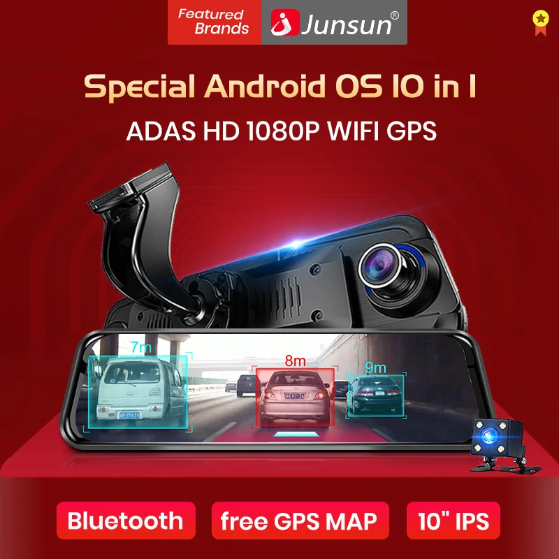 Junsun 4G ADAS Android автомобильный видеорегистратор 10 &quotпотоковое зеркало заднего вида