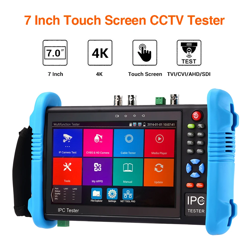 

7" Touchscreen Monitor 8MP HD IP CCTV Camera Tester TVI CVI AHD 4K H.264/4K H.265 Security Analog ​WIFI Monitor Test ONVIF PTZ