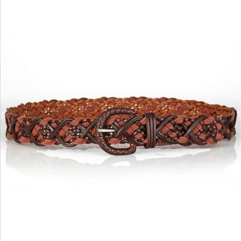 Fashion Popular Ladies Pin Buckle Handmade Cowhide Woven Belts for Women Casual National Wind Leather Belts