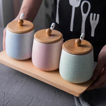 

Ceramic Seasoning Pot Seasoning Box With Lid To Send Spoon Salt Shaker Sugar Bowl Pepper Shaker Spray Cooking Kitchen Tools