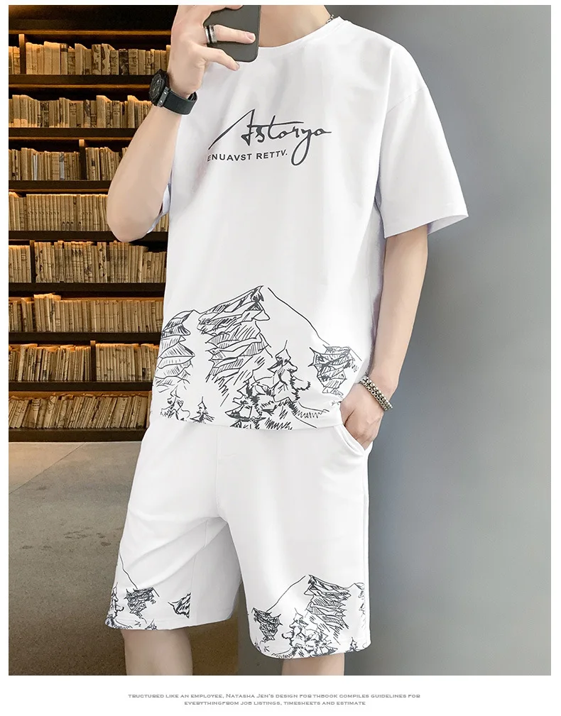 2022 new printed men's T-shirt hip-hop short-sleeved O-neck summer Japanese men's casual T-shirt fashion shorts suit mens sweatsuits sets