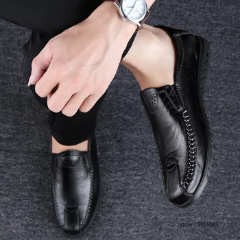 

Genuine Leather Mens Shoes outdoor Casual Luxury Brand Men Loafers Fashion Breathable Shoes Slip on Moccasins big size 47