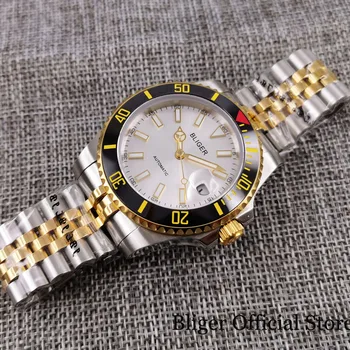 

BLIGER Brand Mechanical Men Watch Sapphire Glass Date Window Jubilee Band Gold Coated Bezel MIYOTA Movement