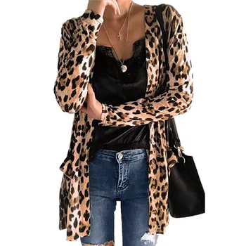

Fashion Woman Sweaters Cardigan Long Sleeve Leopard Print Knitted Cardigan Women Sweater Coat Tops Women Leopard Outwear Jackets