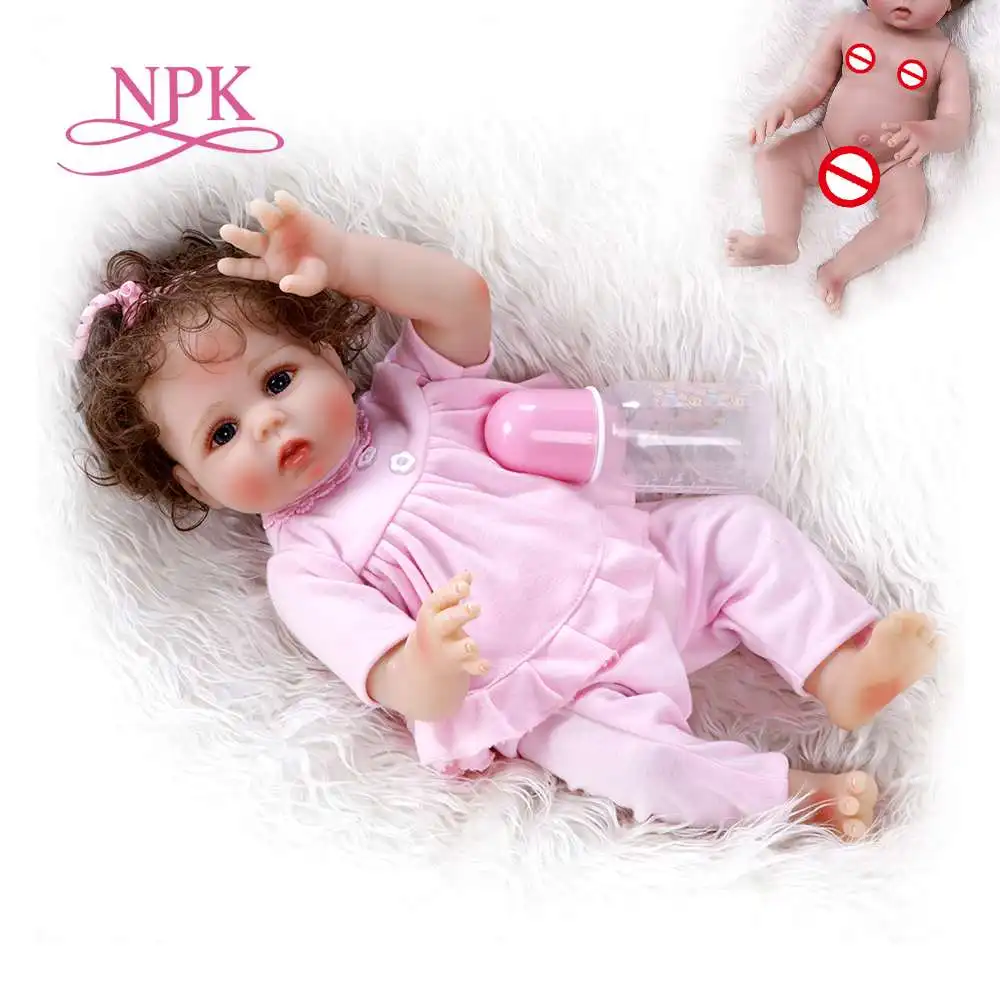 

48CM premie baby size realistic reborn full body soft silicone cuddly baby Anatomically Correct bath toy in pink dress