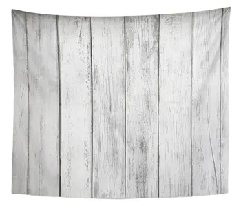 

Gray Rustic White Plank Wood Table Abstract Aged Architecture Board Building Tapestry Home Decor Wall Hanging 50" x 60" Inches