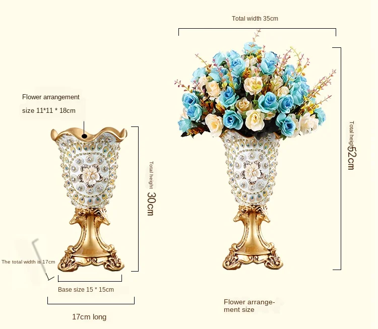 Luxury European Resin Vase Stereoscopic Dried Fowers Arrangement Wobble Plate Living Room Entrance Ornaments Home Decorations