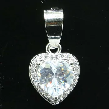 

20x11mm Beautiful Heart Shape Created White Sapphire Paris Blue Topaz CZ Gift For Ladies Silver Pendant