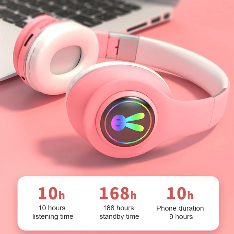 Foldable LED Rabbite Bluetooth Kids Headphone With Microphone Cute Girls Wireless Music Helmet For iphone Android Xiaomi Gift