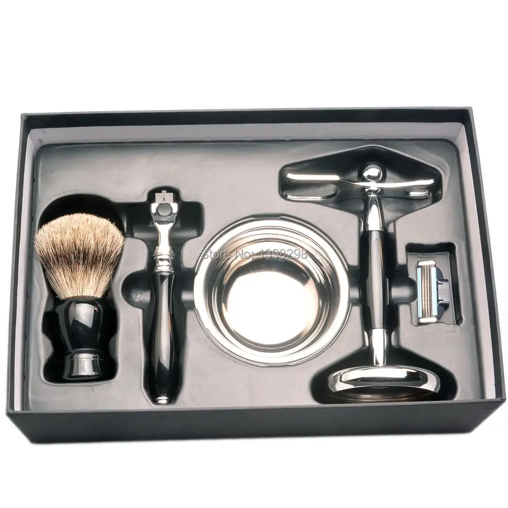 

CSB shaving brush set badger hair shaving brush triple blades shaving razor and shaving brush holder stand soap bowl kit