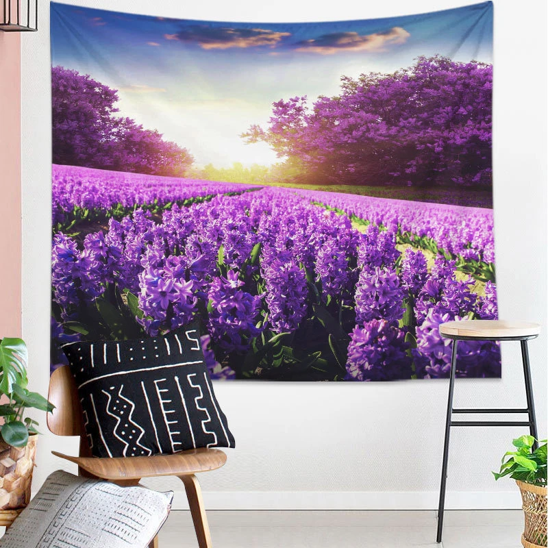 

Lavender Flower Sea Tapestry Wall Hanging Aesthetic Tapestries Beach Towel Shawl Throw Sheet Bohemian Home Room Decor