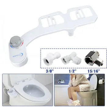 

Non-electric rotating push button toilet seat attachment fresh water spray Self-Cleaning mechanical bidet double nozzle home