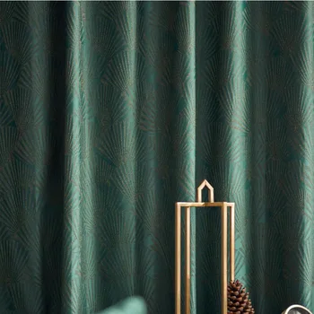 

European-style Curtains for Living Dining Room Bedroom Light Luxury Fan-faced Jacquard Curtains Green Gray Colors Are Available