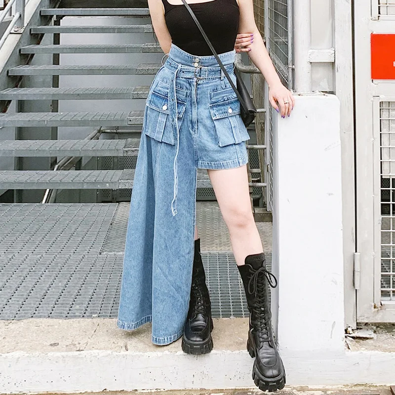 Женская модная Асимметричная юбка элегантная Harajuku с высокой талией длинные