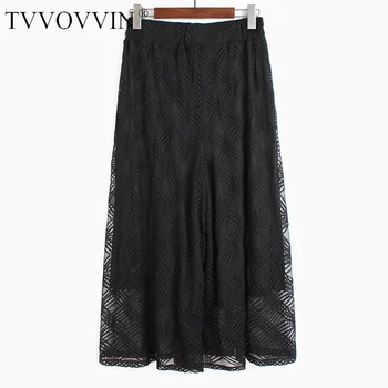 

China High Elastic Waist Black Lace Split Joint Long Wide Leg Half-body Skirt Women Fashion Tide New Spring Autumn 2020 P067