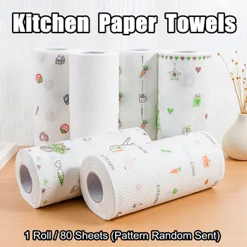 

80pcs/Roll Dish Bowl Fruit Cleaning Cloth Paper Kitchen Washing Oil Absorbent Towel 2-ply Disposable Paper Towels Washing Cloth