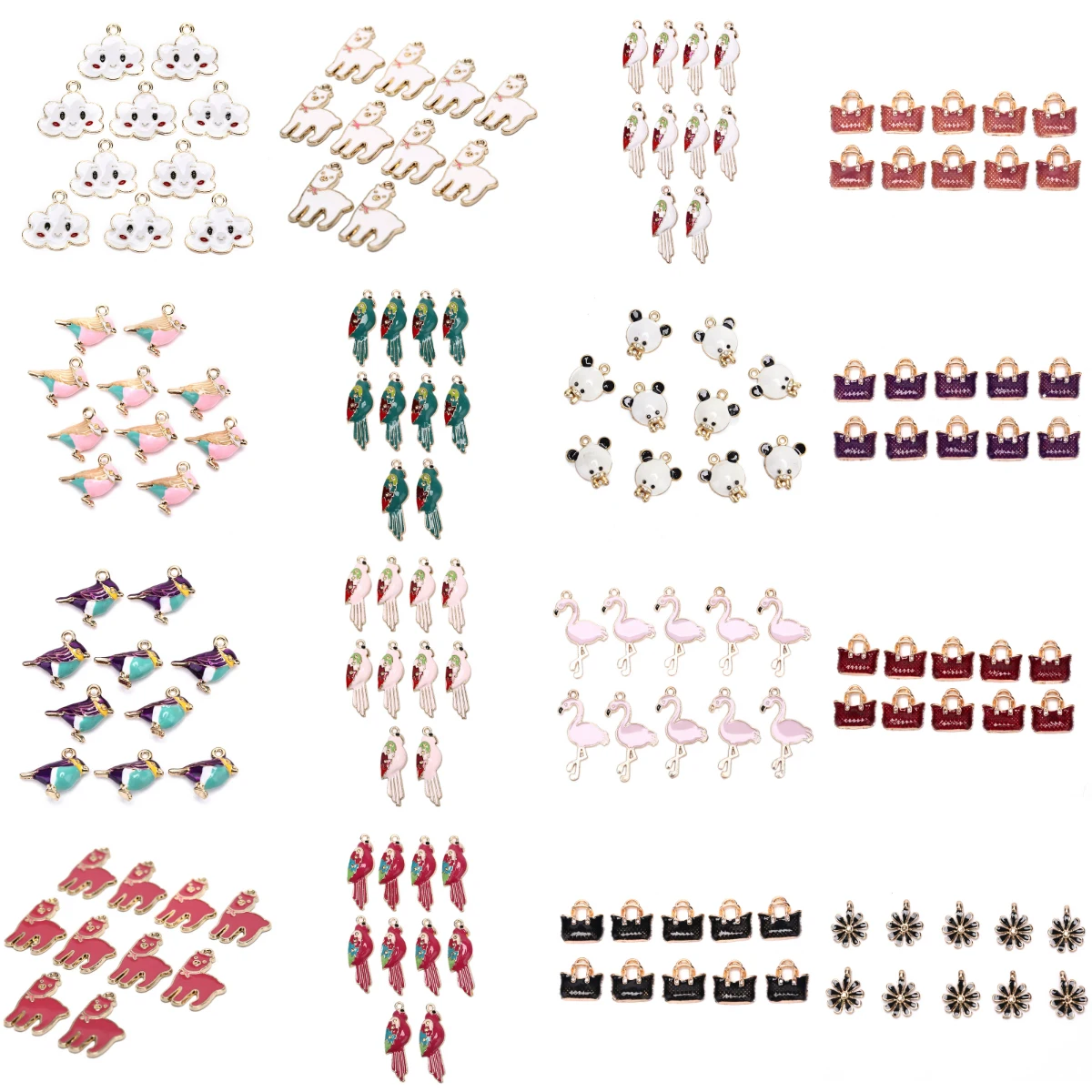 10PCS DIY Jewelry Accessories Gold Color Enamel 3D Little Sparrow Colorful Bird Charm Fit Bracelets Women Beads& Jewelry Making