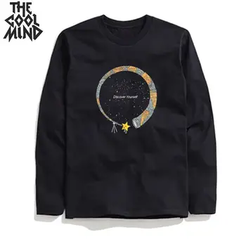

COOLMIND top quality cotton long sleeve space funny print men Tshirt casual loost men t shirt cool o-neck t-shirt male tee shirt