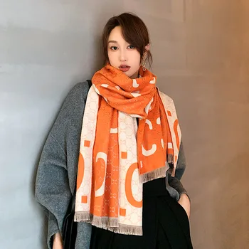 

Korean style winter keep warm wool Super large Popular tassels Shawls Autumn lady fashion letter print two-sided cashmere Scarf