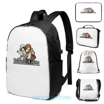 

Funny Graphic print STEINS GATE USB Charge Backpack men School bags Women bag Travel laptop bag