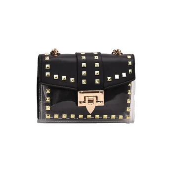 

ABAY Brand Designer Woman Bag 2020 New Fashion Shoulder Messenger Bag Chains Rivets Transparent Small Square PU+PVC Handbag Sac