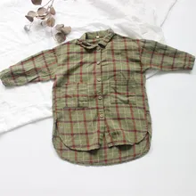 Новые осенние детские длинные рубашки в Корейском стиле, свободные клетчатые рубашки унисекс