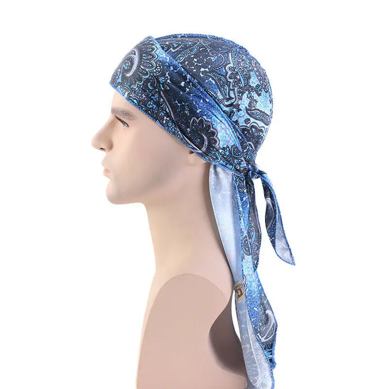 Мужская шелковая Шапка тюрбан Durags головной убор с принтом Doo Durag Unixes Пиратская