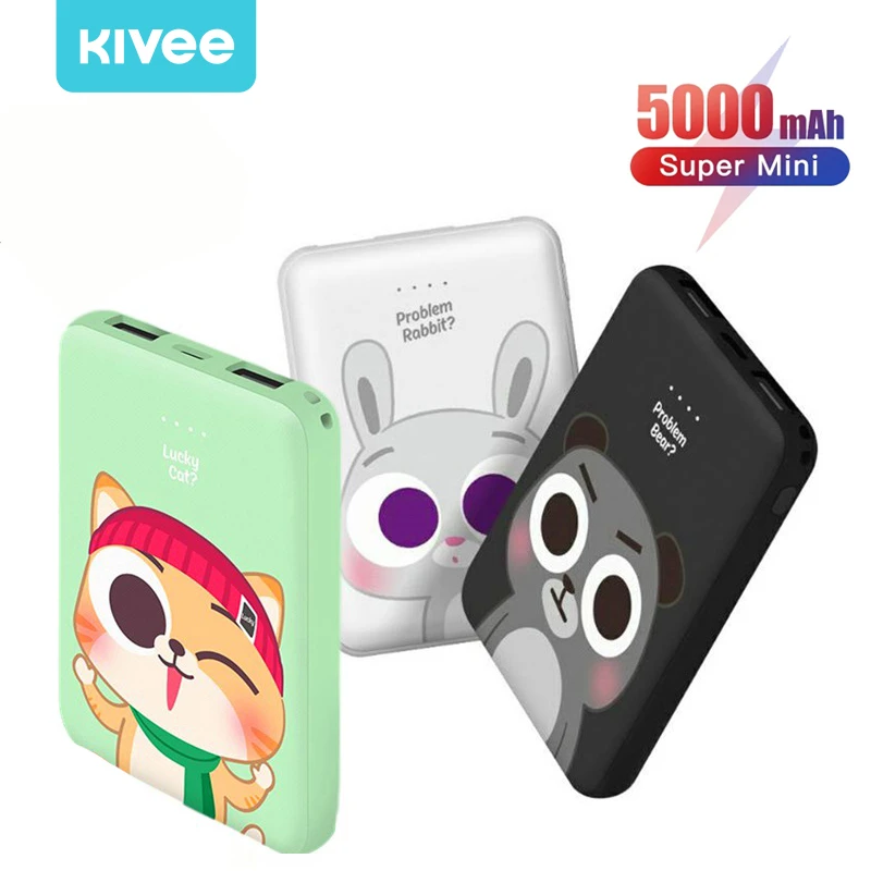 Kivee Mini 5000mAh Cute Power Bank Slim Portable External Battery Charging Powerbank Charger for iPhone 13 Pro Xiaomi Samsung power bank portable charger