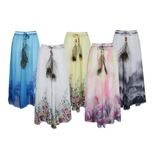 Женская длинная шифоновая юбка Макси до лодыжки, богемная пляжная юбка с принтом