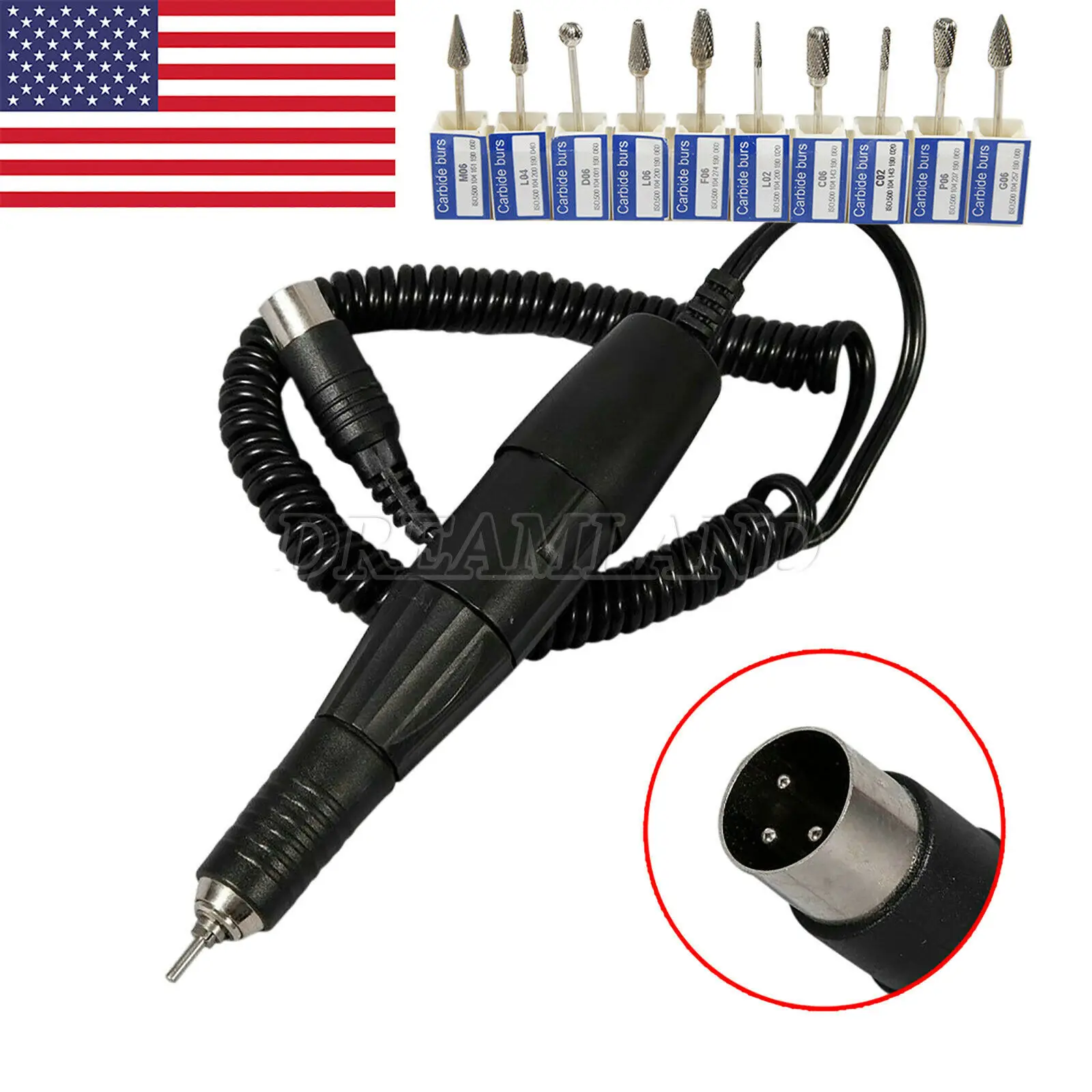 Dental Lab 35k Rpm 35000 Rpm Marathon Micromotor Polishing Handpiece+10 Burs Drills For